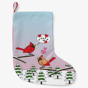 Cute Red Northern Cardinals Love Winter Landscape Small Christmas Stocking