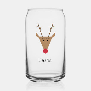 Cute Red Nose Reindeer Rudolph Christmas Milk Can Glass