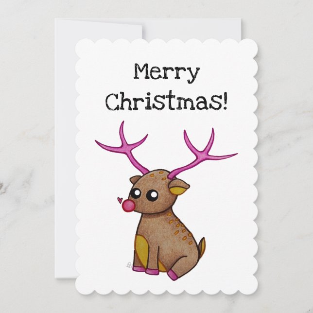 Cute Red Nosed Reindeer - Customisable Christmas Holiday Card (Front)
