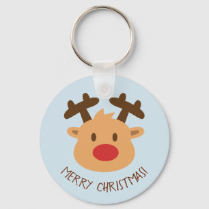 Cute Red Nosed Reindeer Merry Christmas Keychain
