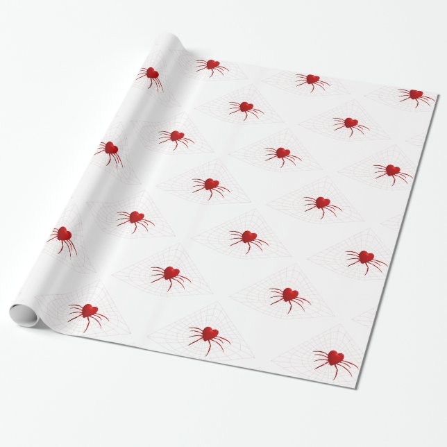 Cute Red Orb-Weaver Spider Wrapping Paper (Unrolled)