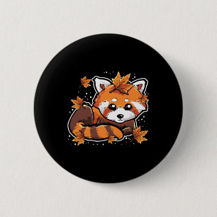 Cute Red Panda Anima Fall Leaves Autumn Season  6 Cm Round Badge