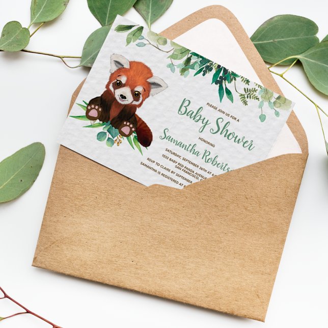 Cute Red Panda Bear Greenery Neutral Baby Shower Invitation Postcard (Creator Uploaded)