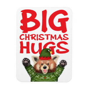 Cute red panda big Christmas hugs magnet