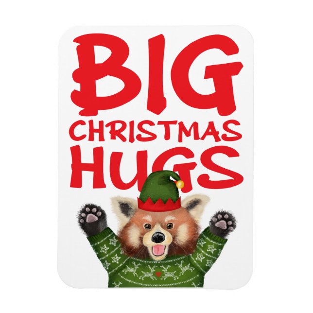 Cute red panda big Christmas hugs magnet (Vertical)