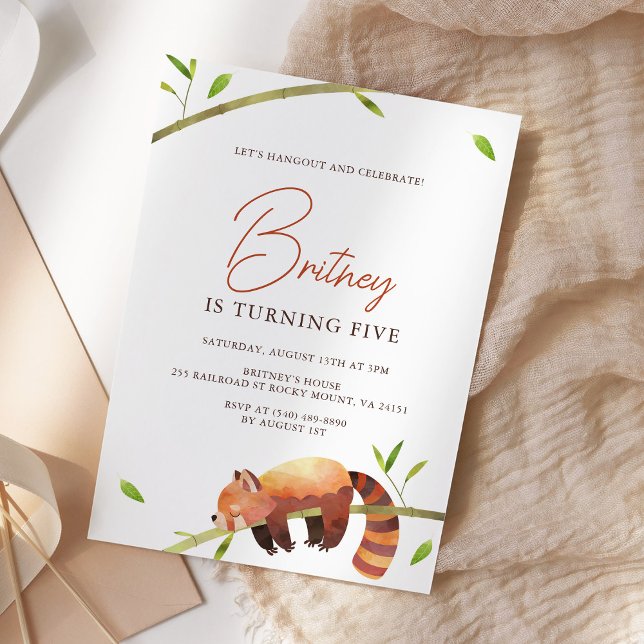 Cute Red Panda Birthday Minimalist Invitation (Creator Uploaded)