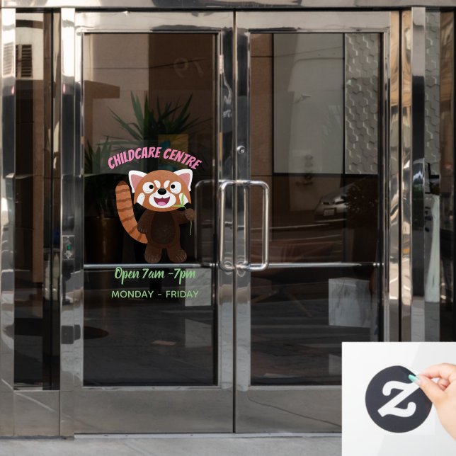 Cute red panda cartoon illustration (Office Door)