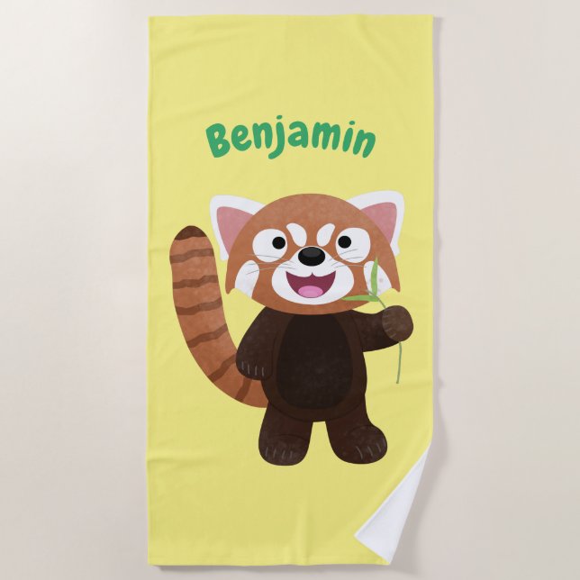 Cute red panda cartoon illustration beach towel (Front)
