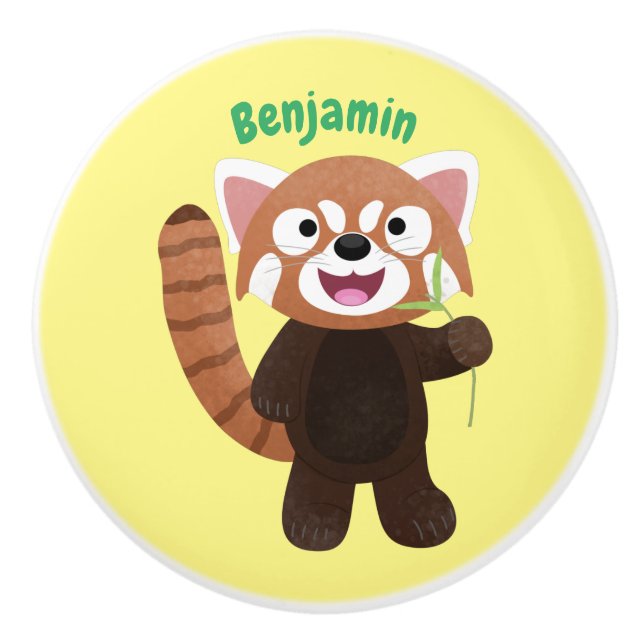 Cute red panda cartoon illustration ceramic knob (Front)