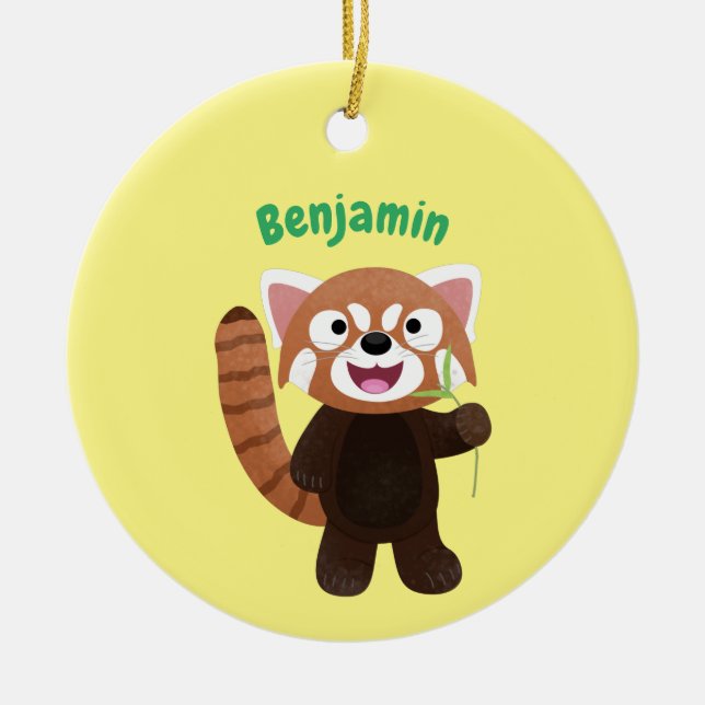 Cute red panda cartoon illustration ceramic ornament (Front)