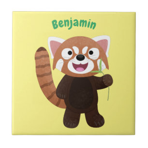 Cute red panda cartoon illustration ceramic tile