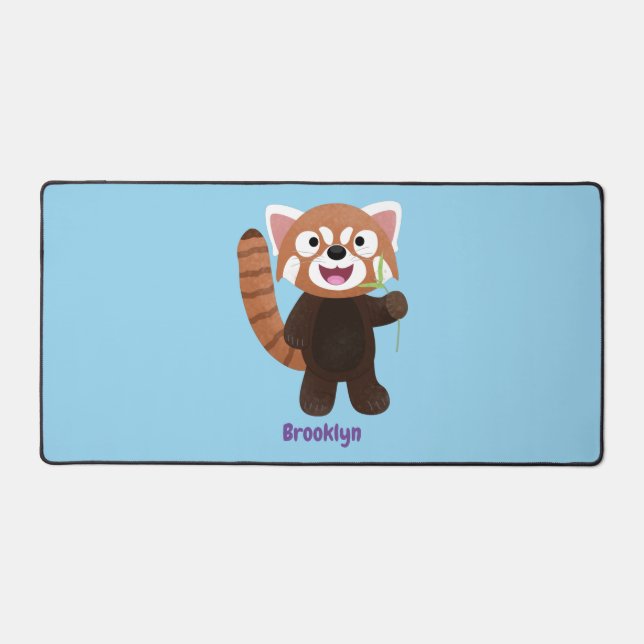 Cute red panda cartoon illustration desk mat (Front)