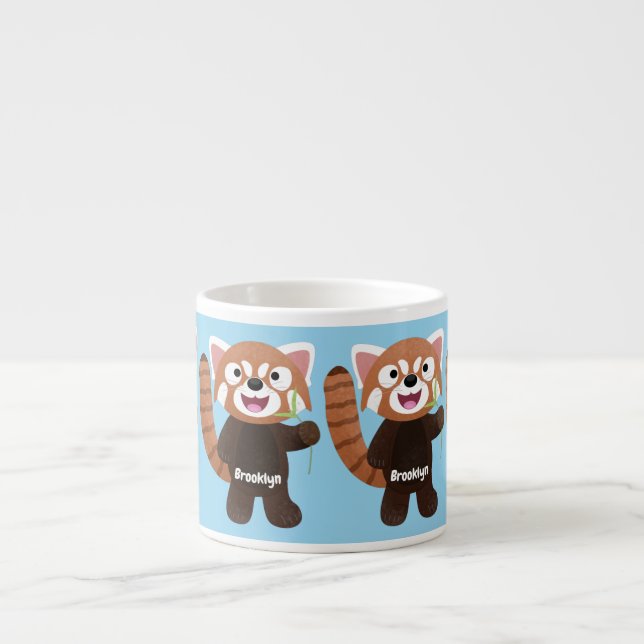 Cute red panda cartoon illustration espresso cup (Front)