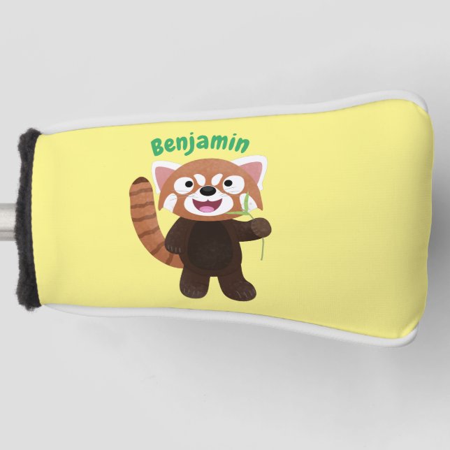 Cute red panda cartoon illustration golf head cover (Front)