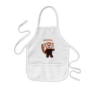 Cute red panda cartoon illustration kids apron