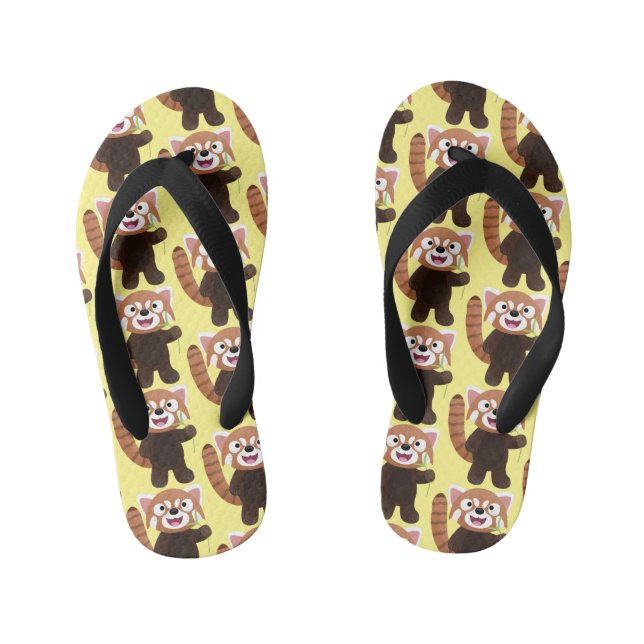 Cute red panda cartoon illustration kid's thongs (Footbed)