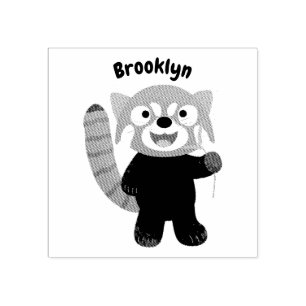 Cute red panda cartoon illustration rubber stamp