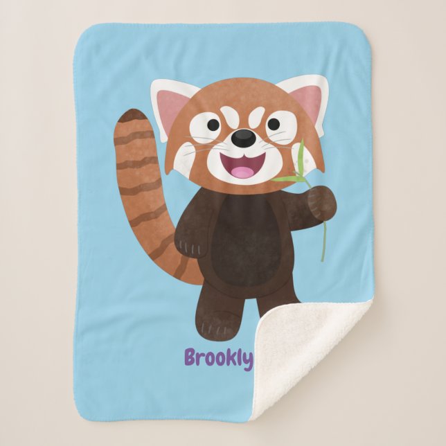 Cute red panda cartoon illustration  sherpa blanket (Front)