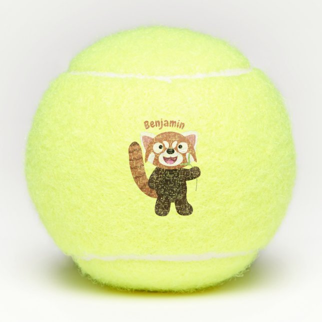 Cute red panda cartoon illustration tennis balls (Front)