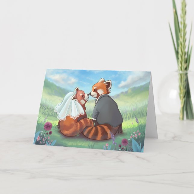 Cute Red Panda Couple In Love Holiday Card (Front)