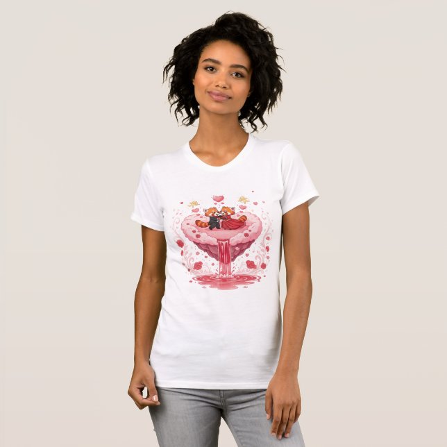 Cute Red Panda Couple Romantic Valentine T-Shirt (Front Full)