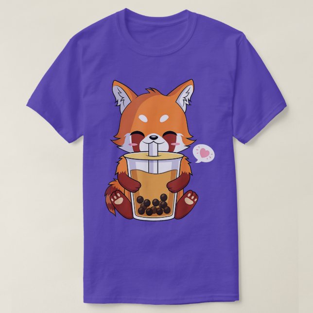 Cute Red Panda Drinking Bubble Tea T-Shirt (Design Front)