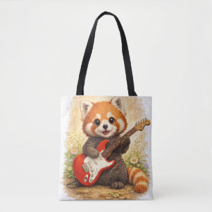 Cute Red Panda Guitar Tote Bag Kawaii Animal