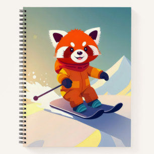 cute red panda in a colourful snowboarding outfit notebook