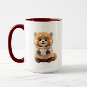 Cute Red Panda in Cozy Sweater Two-Tone Coffee Mug