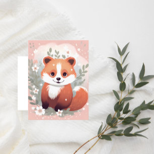 Cute Red Panda in Floral Garden – Whimsical Animal Holiday Postcard