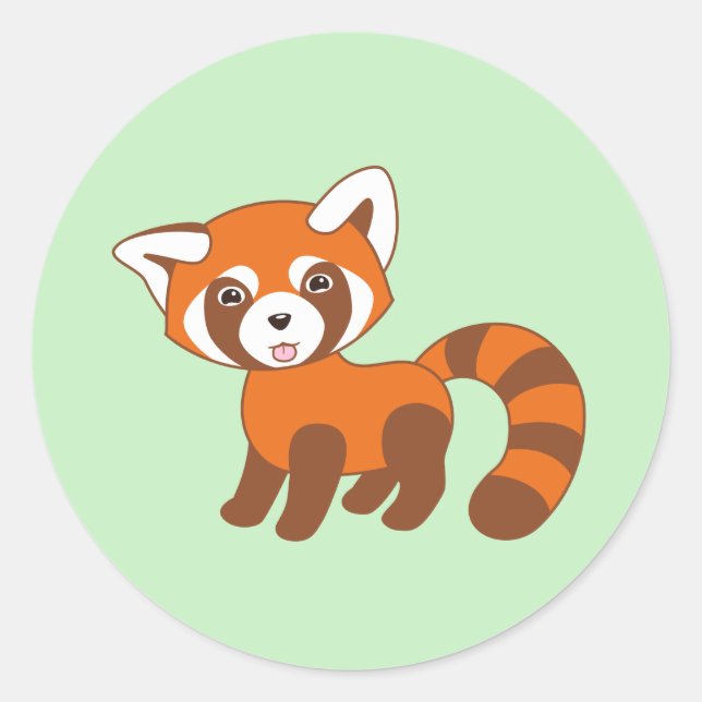 Cute Red Panda on Green Classic Round Sticker (Front)