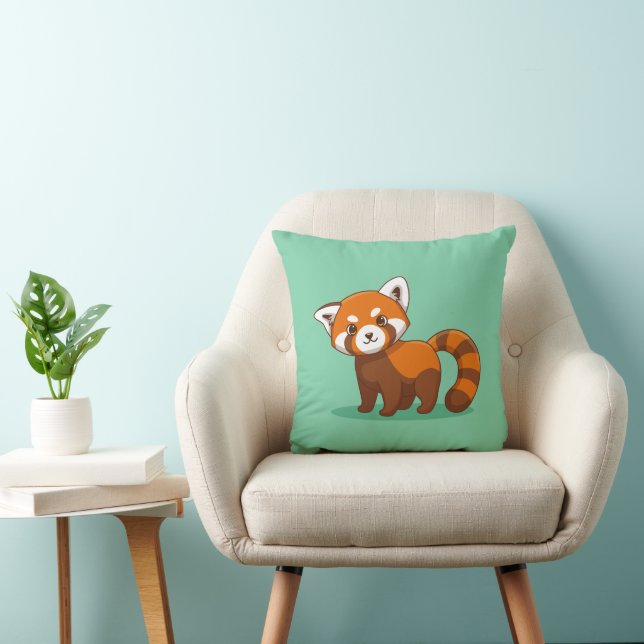 Cute Red Panda on Green Cushion (Chair)