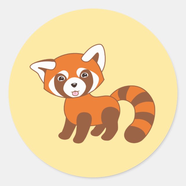 Cute Red Panda on Yellow Classic Round Sticker (Front)