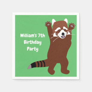 Cute Red Panda Personalised Custom Birthday Napkin