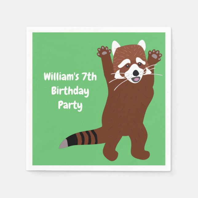 Cute Red Panda Personalised Custom Birthday Napkin (Front)