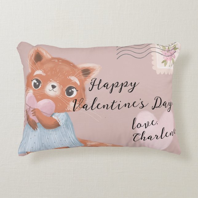Cute Red Panda Postal Letter Valentine's Day Decorative Cushion (Front)