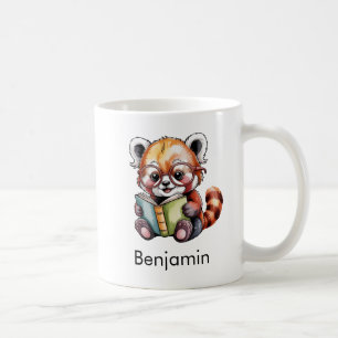 Cute Red Panda Reading a Book Custom Coffee Mug