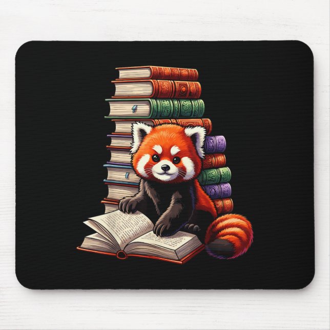 Cute Red Panda Reading Book Animal Bookworm  Mouse Pad (Front)