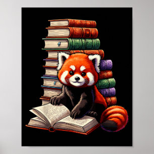 Cute Red Panda Reading Book Animal Bookworm Poster