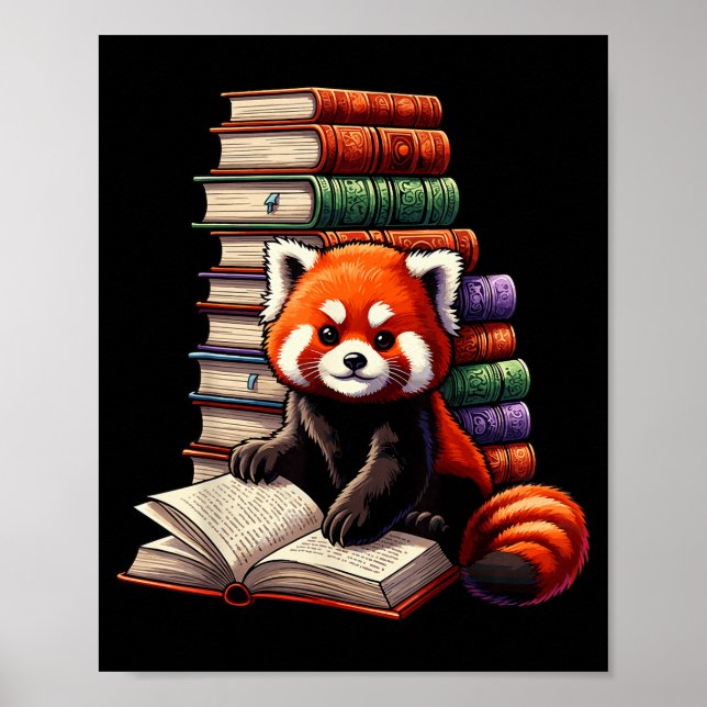 Cute Red Panda Reading Book Animal Bookworm  Poster (Front)