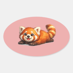 Cute Red Panda Relaxing Kawaii Animal Design Oval Sticker