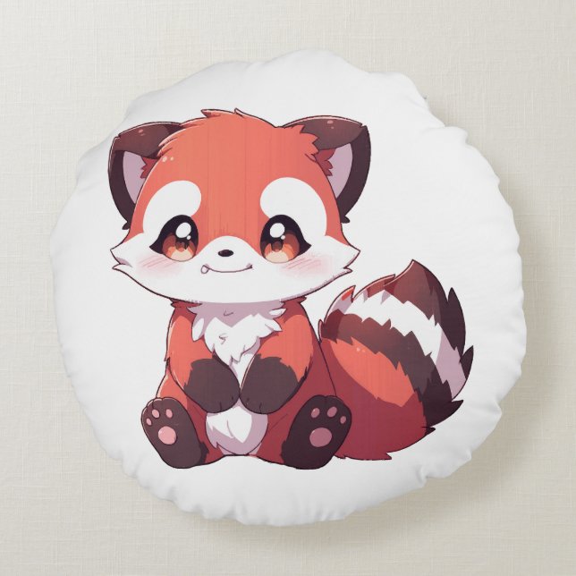  cute red panda round cushion (Back)