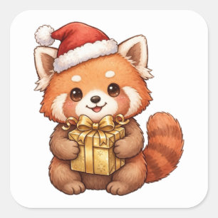 Cute Red Panda Santa Hat Christmas Present Sticker
