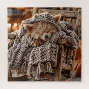 Cute Red Panda Sleeping in Miniature Rocking Chair Jigsaw Puzzle