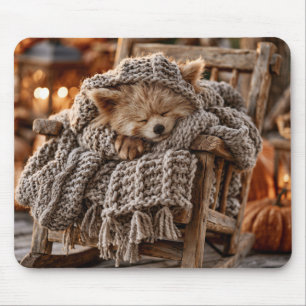 Cute Red Panda Sleeping in Miniature Rocking Chair Mouse Pad