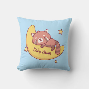 Cute Red Panda Sleeping On Moon Baby Nursery Decor Cushion