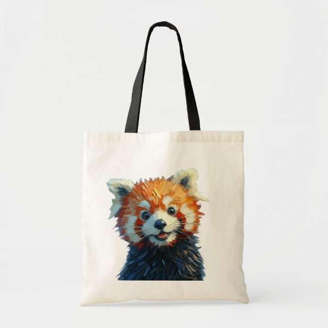 Cute Red Panda Tote Bag Oil Painting Style (Front)