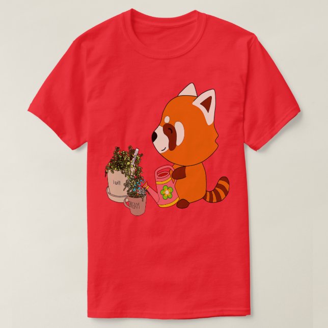 cute red panda water the plant T-Shirt (Design Front)