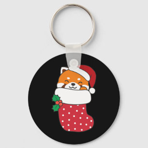 Cute Red Pandas In Christmas Stockings For Christm Key Ring
