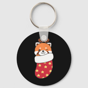 Cute Red Pandas In Christmas Stockings For Christm Key Ring
